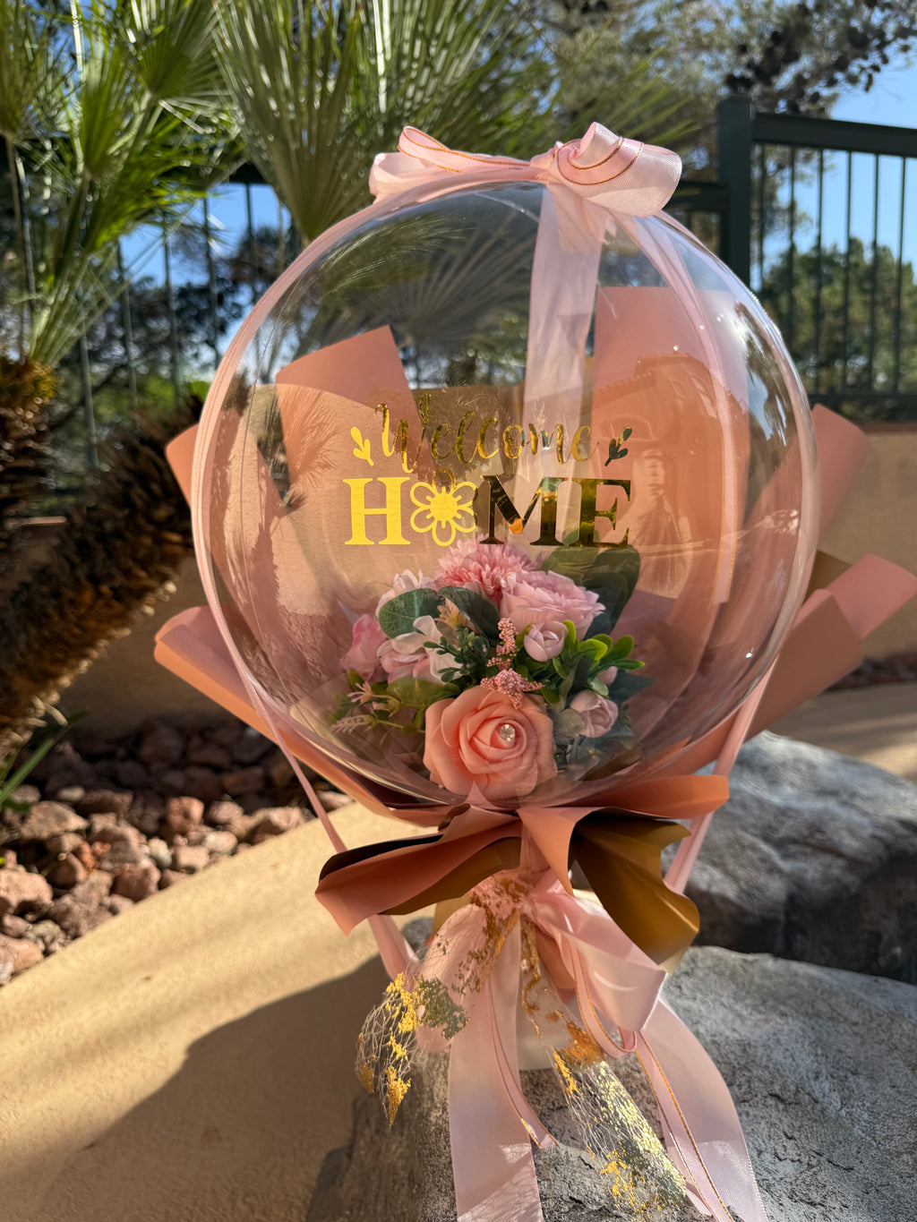 Welcome Home Balloon Bouquet | Blush Pink Floral Bubble Balloon | Housewarming Gift Idea | Custom Balloon Gift