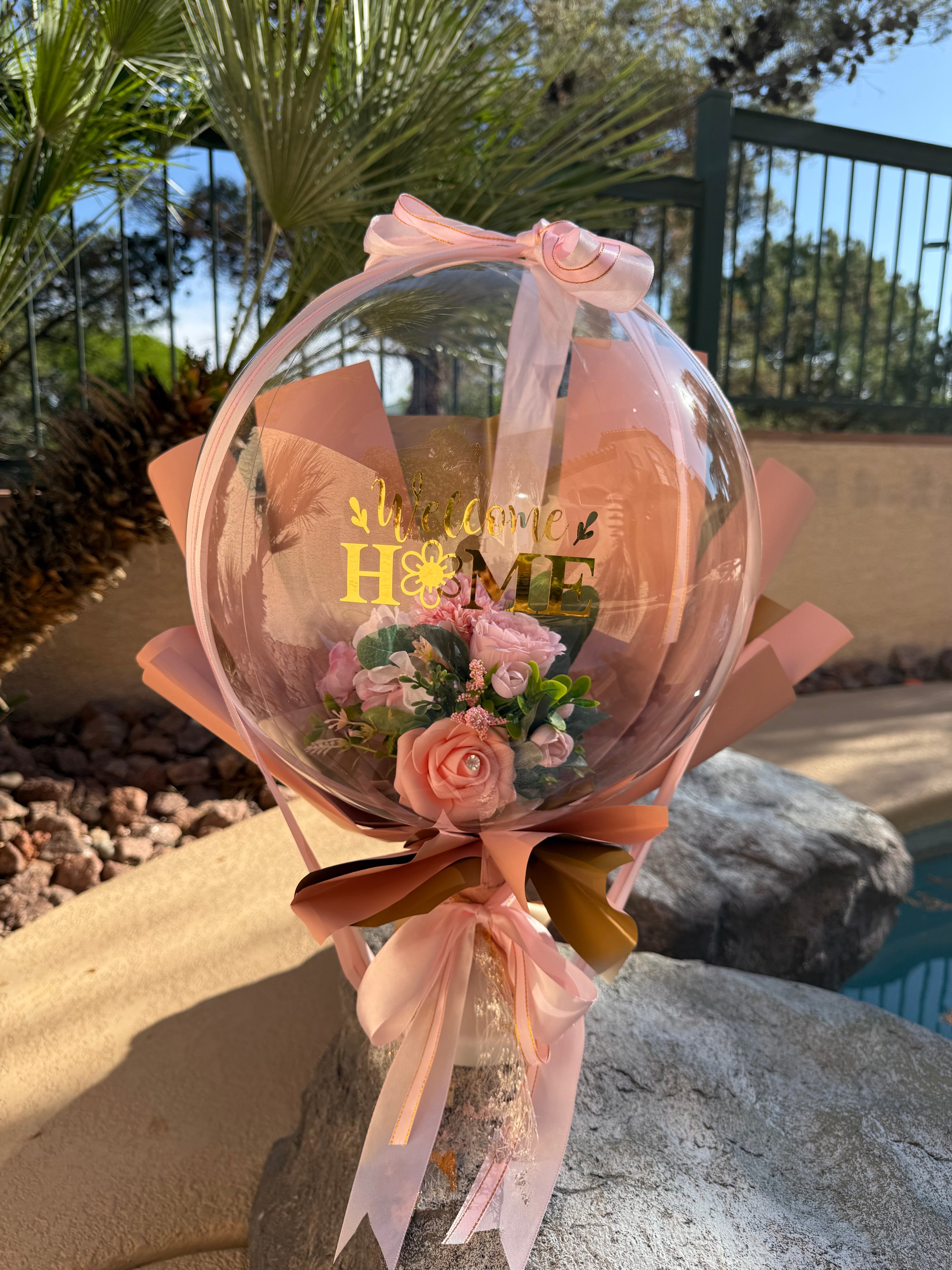 Welcome Home Balloon Bouquet | Blush Pink Floral Bubble Balloon | Housewarming Gift Idea | Custom Balloon Gift