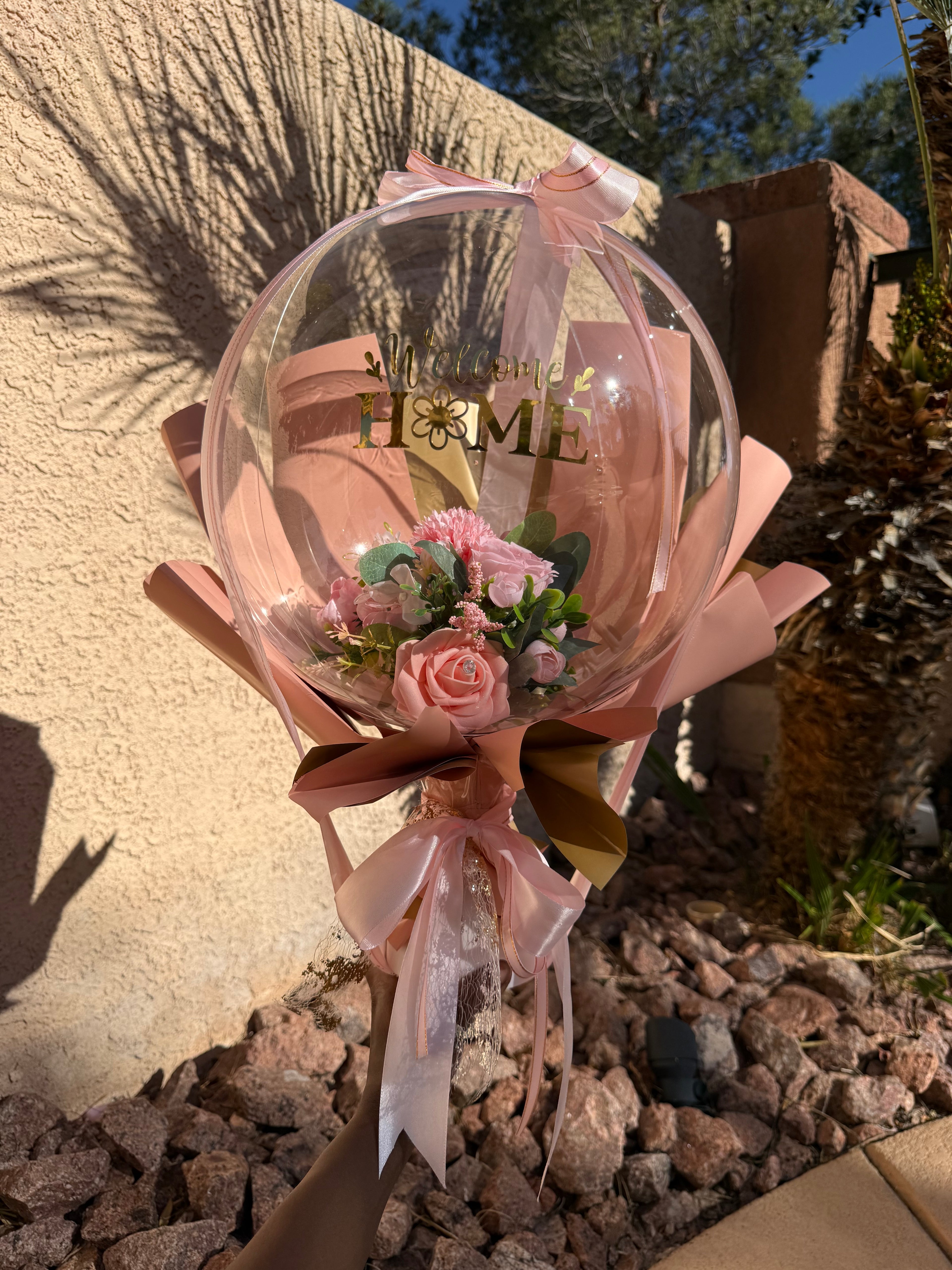 Welcome Home Balloon Bouquet | Blush Pink Floral Bubble Balloon | Housewarming Gift Idea | Custom Balloon Gift