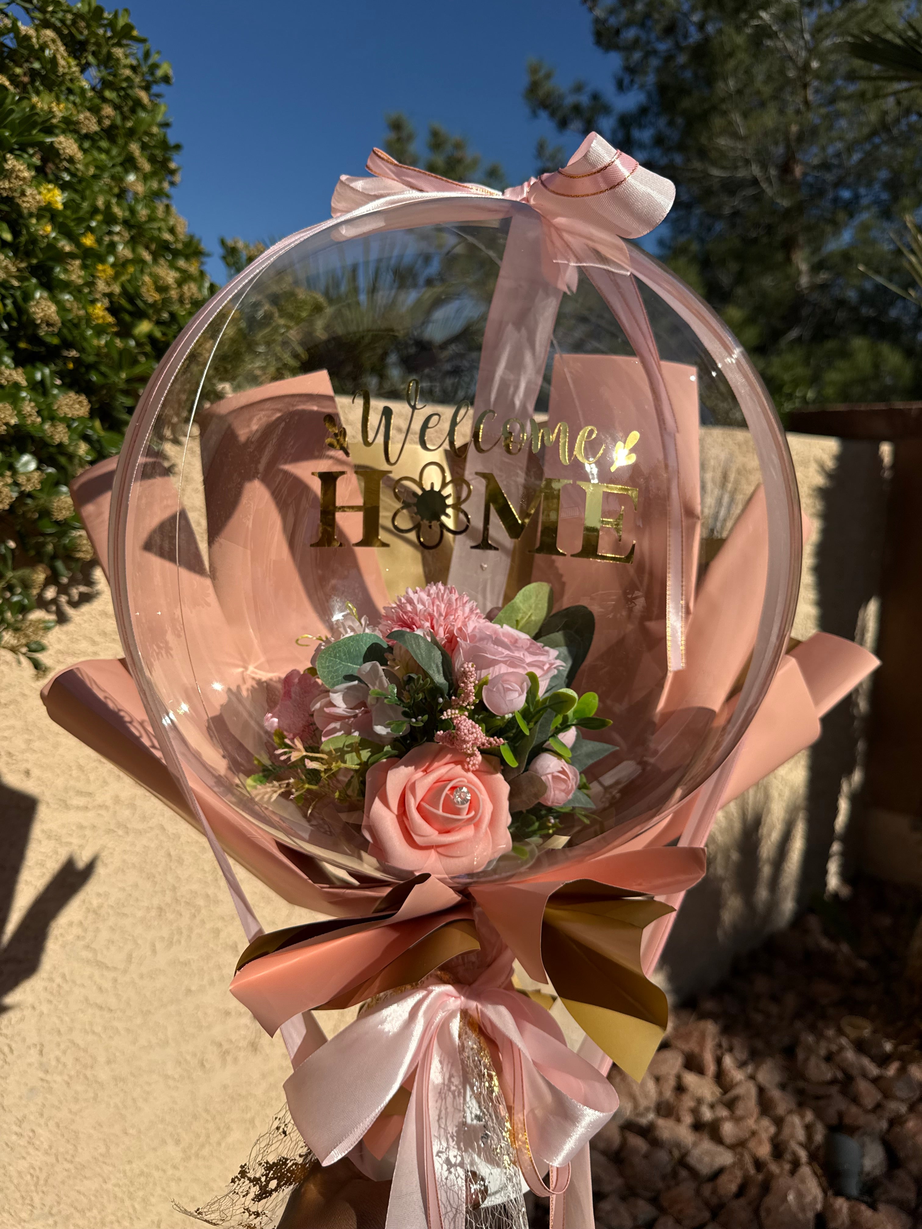 Welcome Home Balloon Bouquet | Blush Pink Floral Bubble Balloon | Housewarming Gift Idea | Custom Balloon Gift