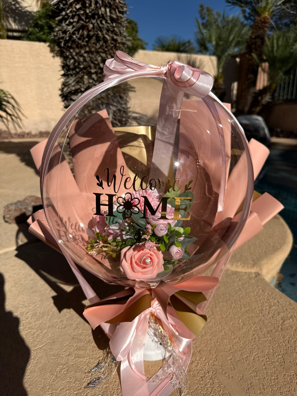 Welcome Home Balloon Bouquet | Blush Pink Floral Bubble Balloon | Housewarming Gift Idea | Custom Balloon Gift