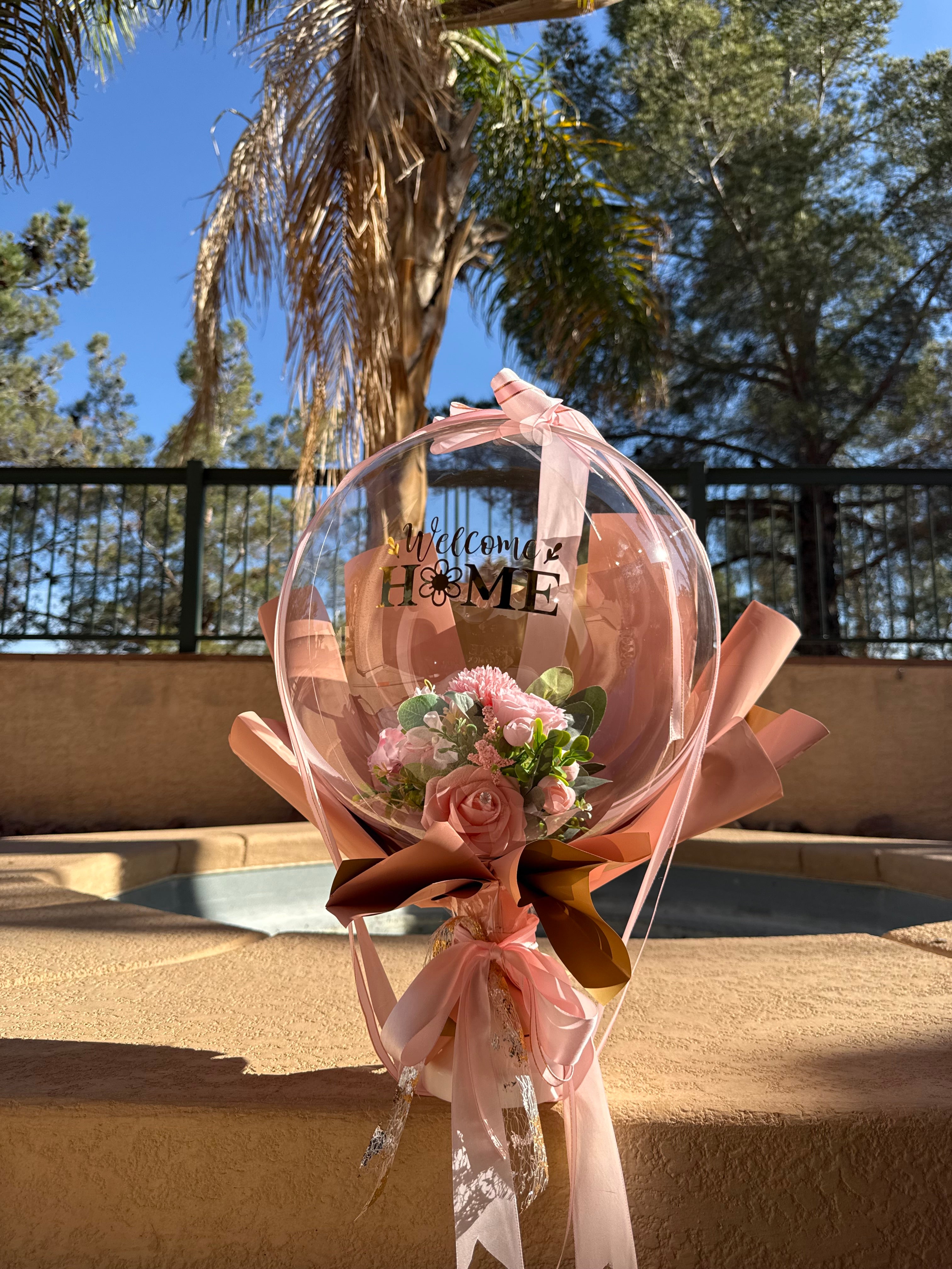 Welcome Home Balloon Bouquet | Blush Pink Floral Bubble Balloon | Housewarming Gift Idea | Custom Balloon Gift
