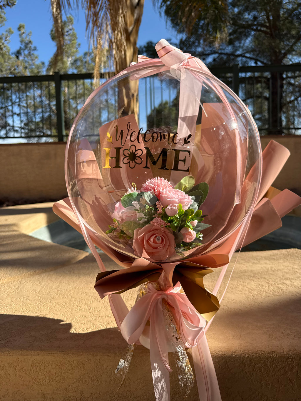 Welcome Home Balloon Bouquet | Blush Pink Floral Bubble Balloon | Housewarming Gift Idea | Custom Balloon Gift