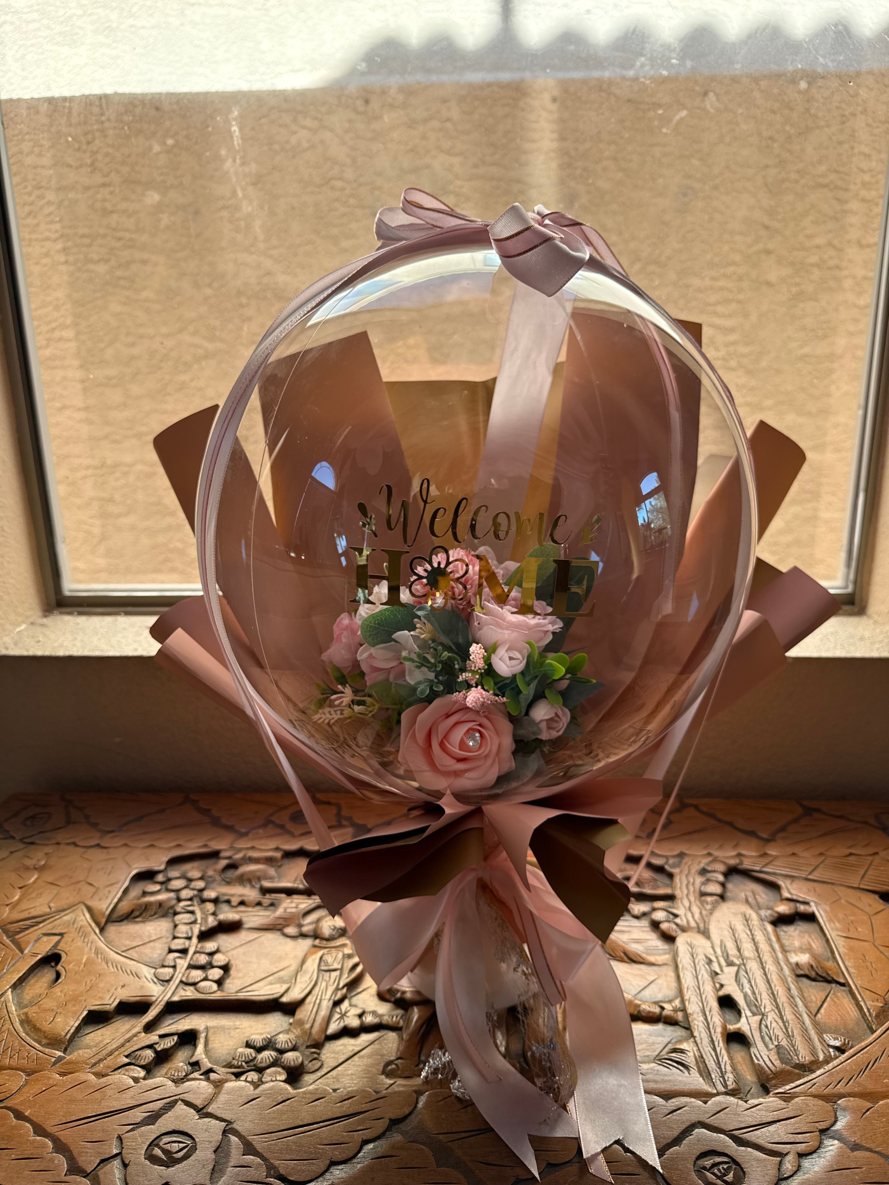Welcome Home Balloon Bouquet | Blush Pink Floral Bubble Balloon | Housewarming Gift Idea | Custom Balloon Gift