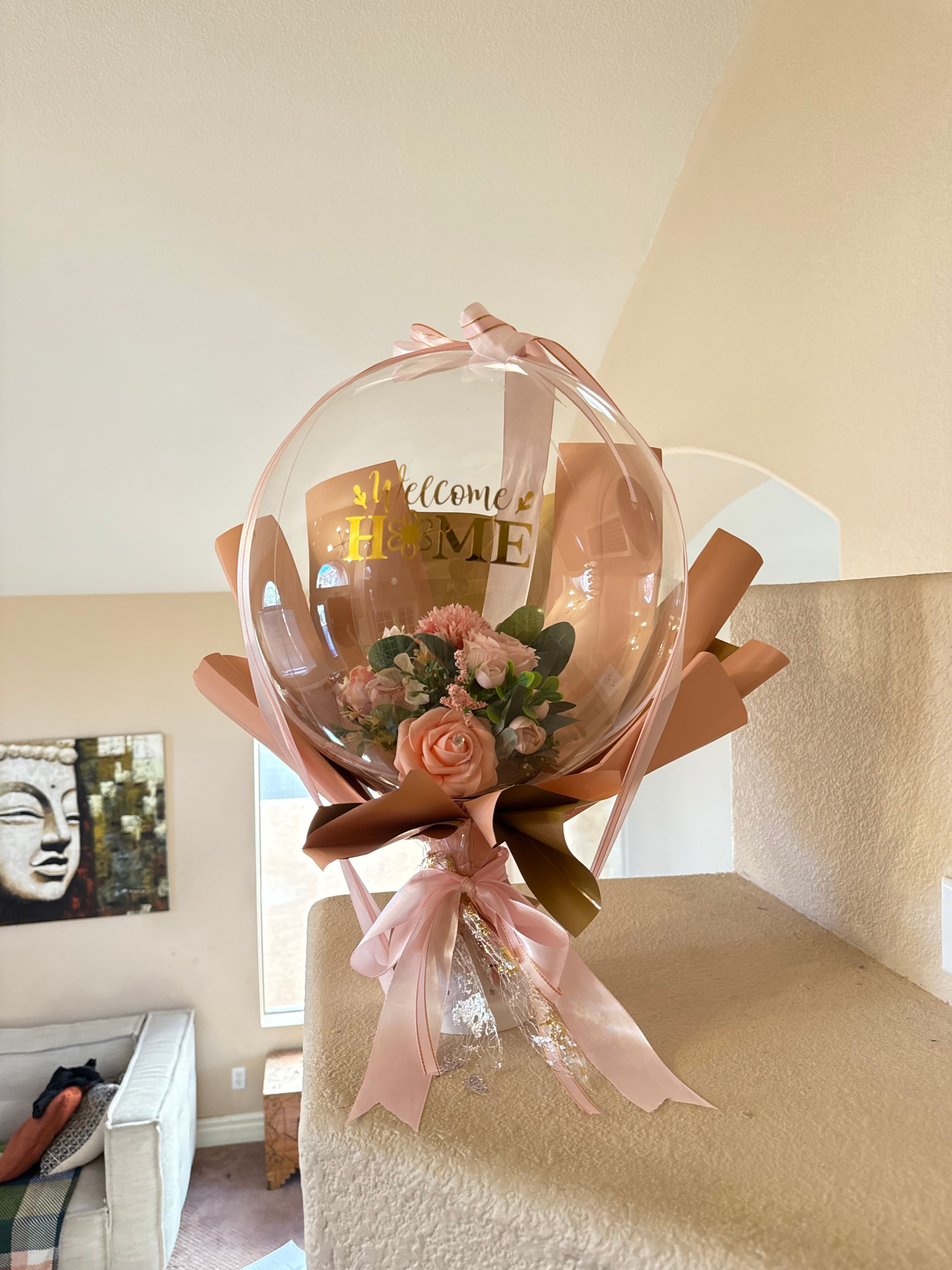 Welcome Home Balloon Bouquet | Blush Pink Floral Bubble Balloon | Housewarming Gift Idea | Custom Balloon Gift
