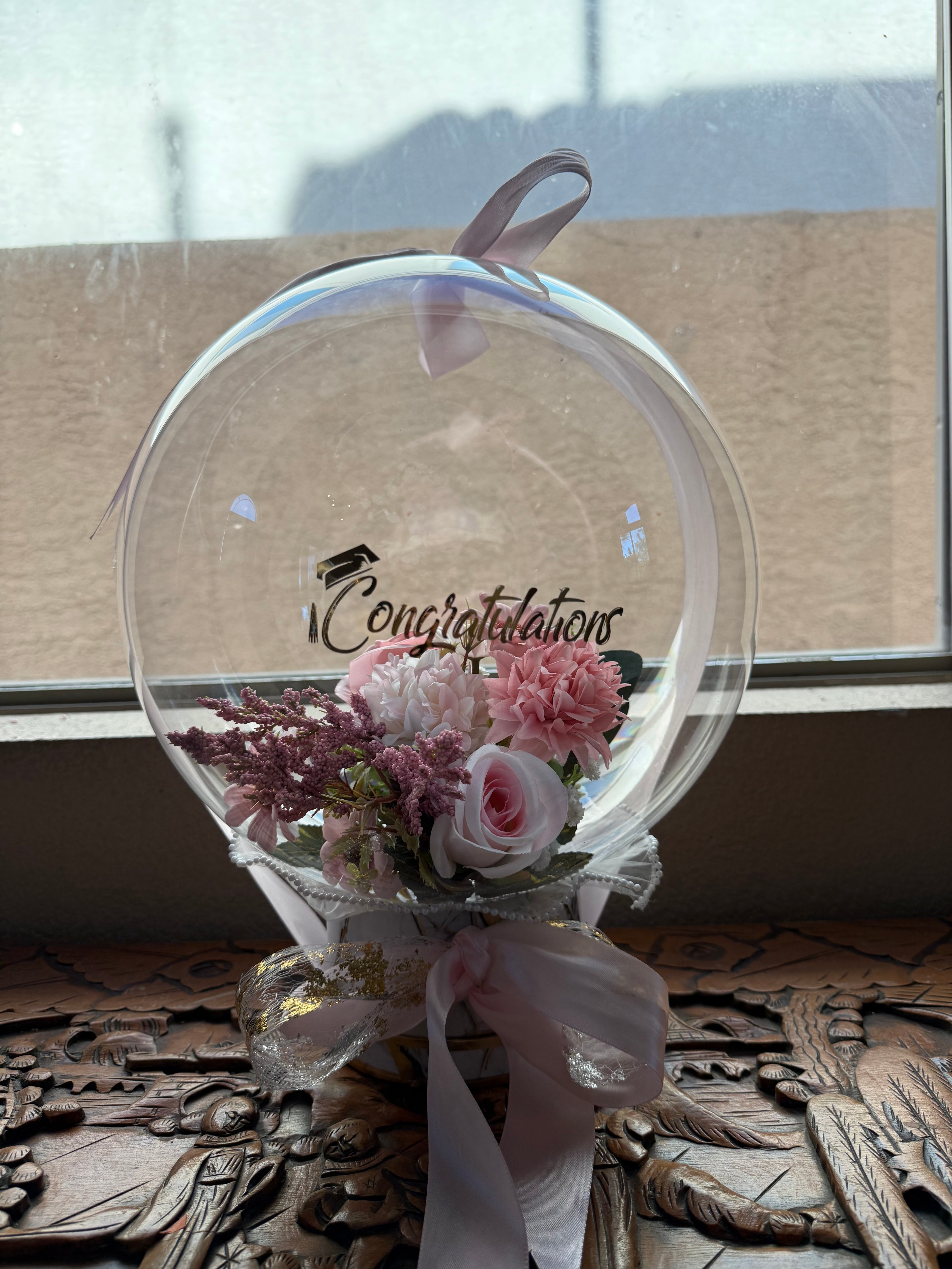 Luxury Congratulations Balloon Bouquet | Pink Floral Bubble Balloon Gift | Graduation, Promotion, Celebration Gift
