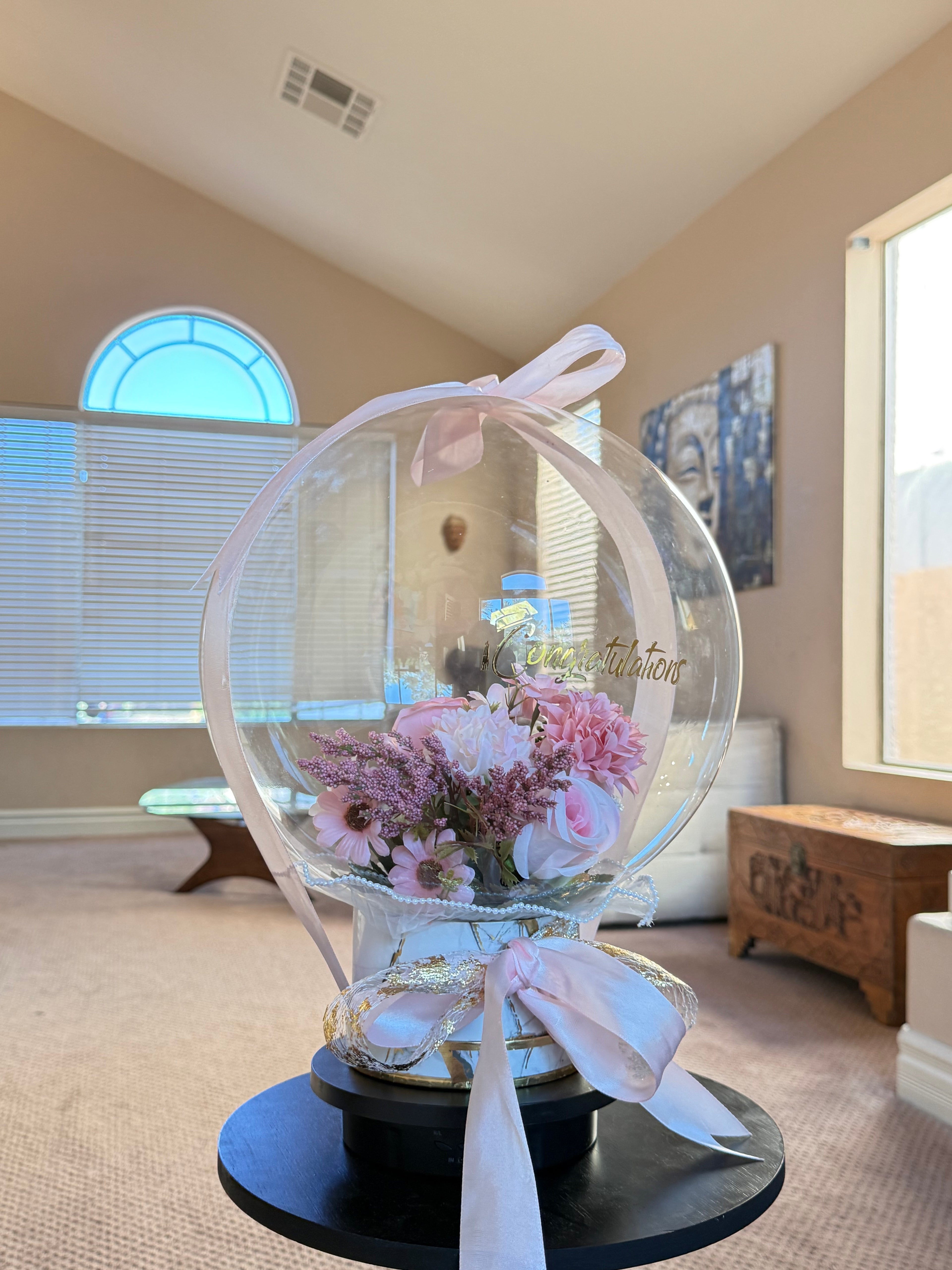 Luxury Congratulations Balloon Bouquet | Pink Floral Bubble Balloon Gift | Graduation, Promotion, Celebration Gift